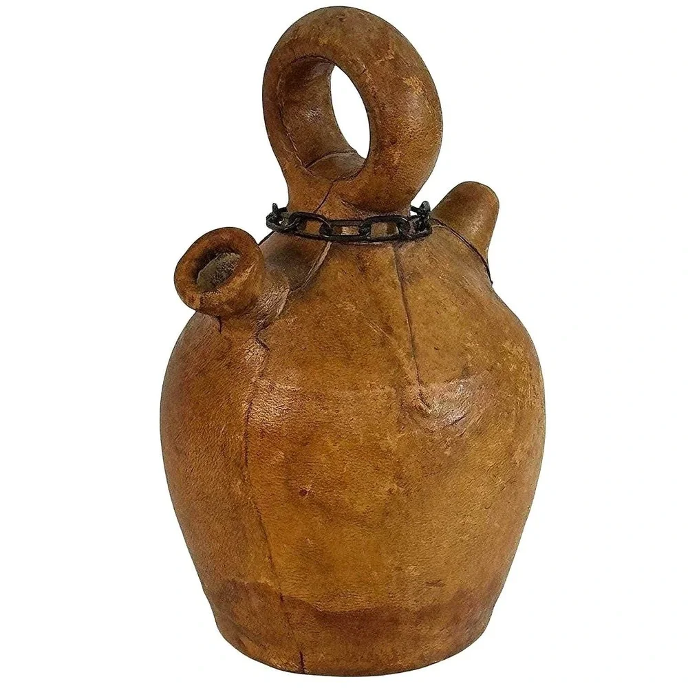 Vintage Raymon Spain Leather Wrapped Ceramic Costrel Pilgrim Flask Jug 8.5